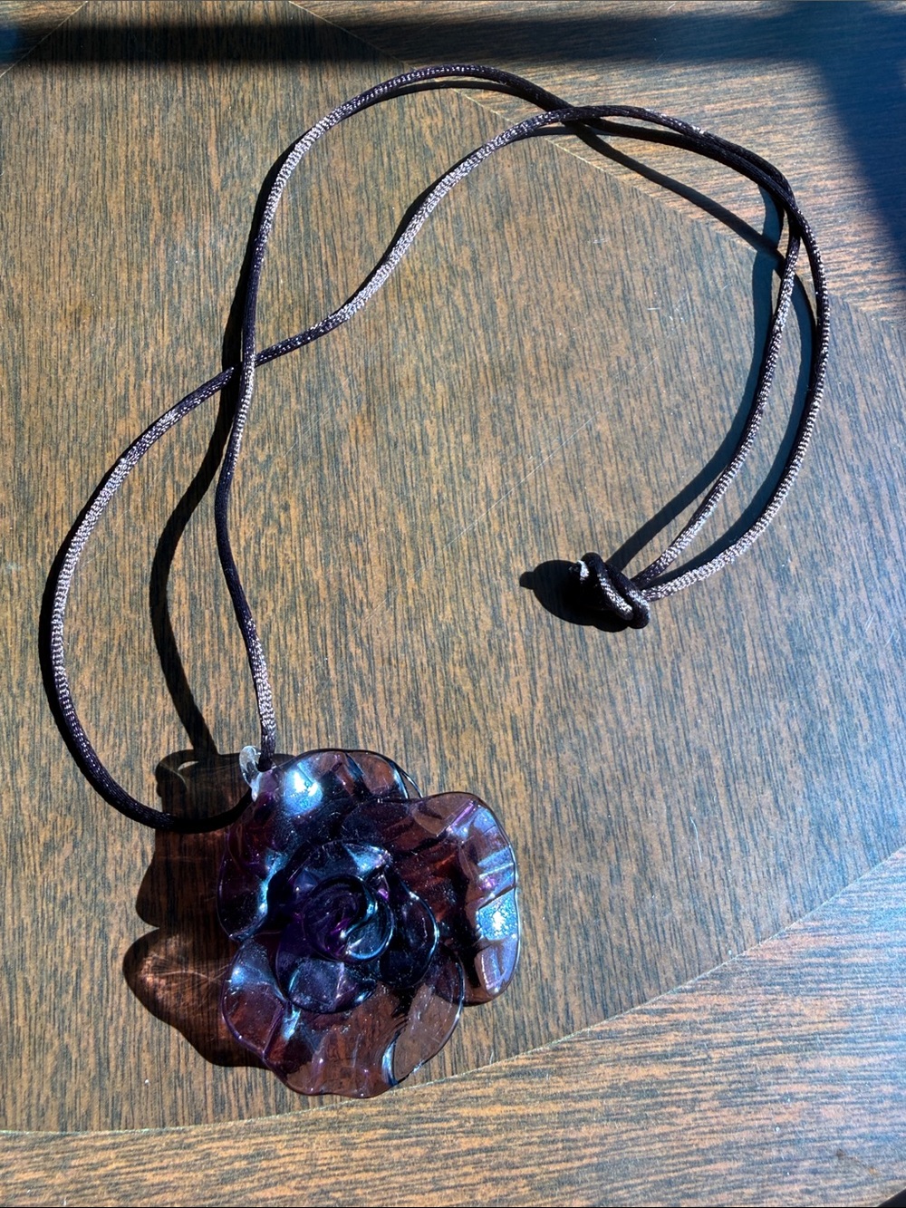 Large Purple Floral Resin Pendant Necklace